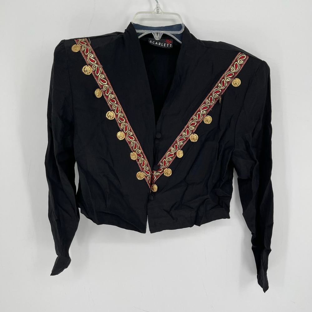 Vintage Scarlett Nite Women's Black Coin Trim Cropped Bolero Jacket Size XS-S